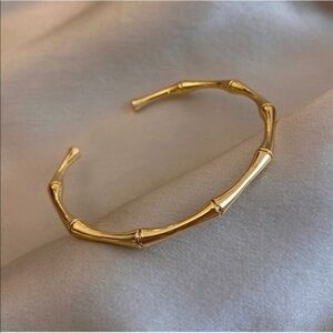 Gold Bamboo Style Open Cuff Bangle Bracelet Minimalist Boho Chic NWT​